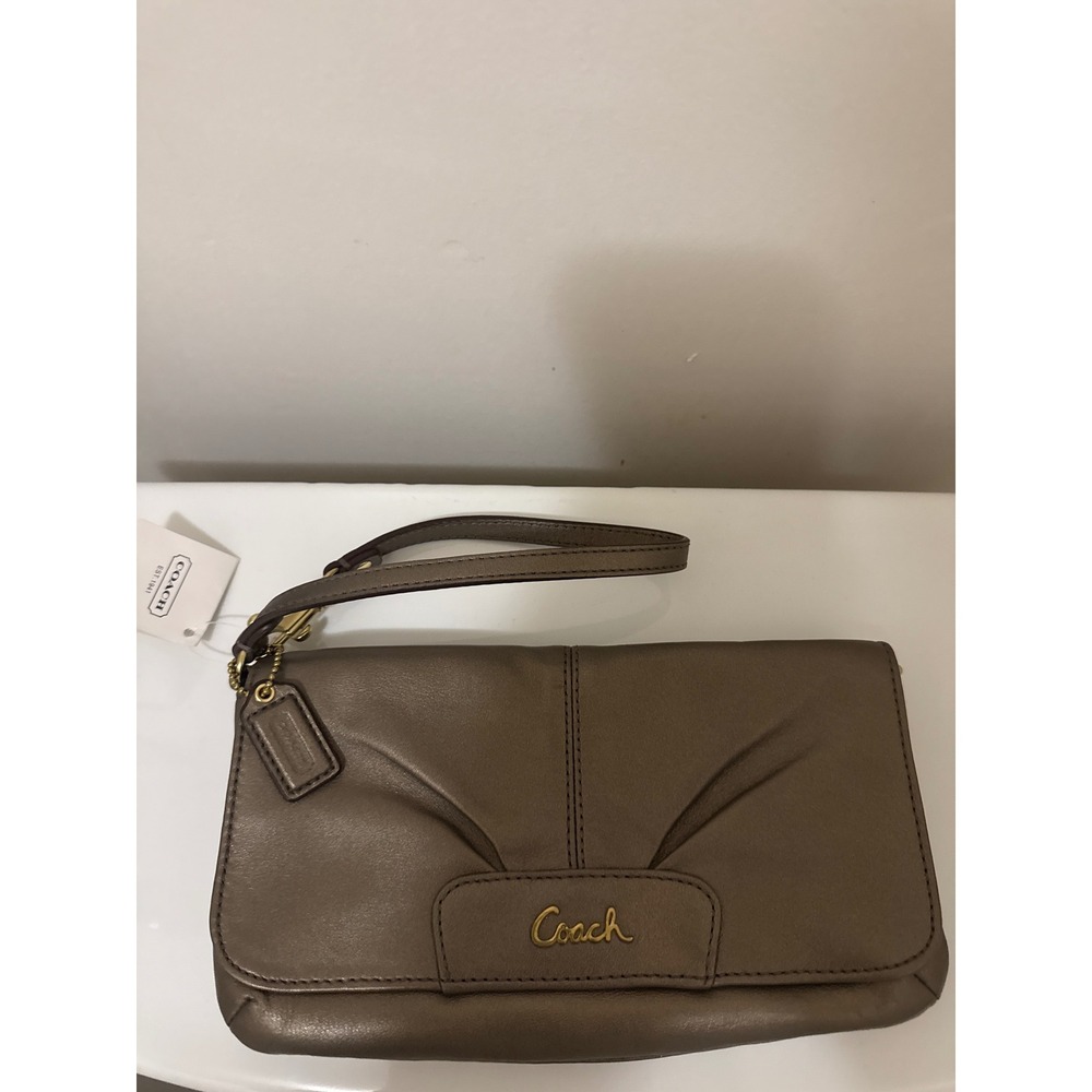 Coach Large Flap Wristlet NEW With Tags Steel Metallic Leather #F45981 Handbag